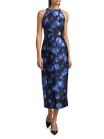 Abstract Floral Wool & Silk Halterneck Midi-Dress
