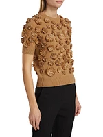Floral-Embroidered Cashmere Short-Sleeve Sweater
