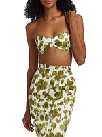 Abstract Floral Satin Bandeau Top