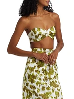 Abstract Floral Satin Bandeau Top