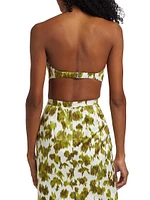 Abstract Floral Satin Bandeau Top