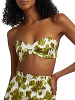Abstract Floral Satin Bandeau Top
