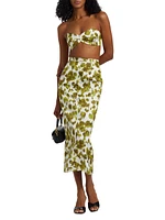 Abstract Floral Satin Bandeau Top