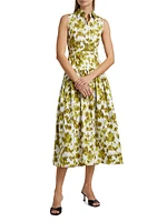 Abstract Floral Cotton Drop-Waist Midi-Shirtdress