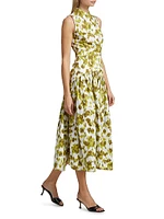Abstract Floral Cotton Drop-Waist Midi-Shirtdress