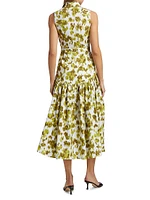 Abstract Floral Cotton Drop-Waist Midi-Shirtdress