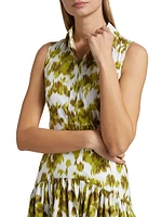 Abstract Floral Cotton Drop-Waist Midi-Shirtdress
