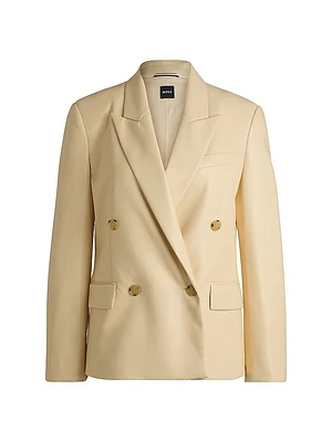 Regular-Fit Double-Breasted Blazer Faux Leather