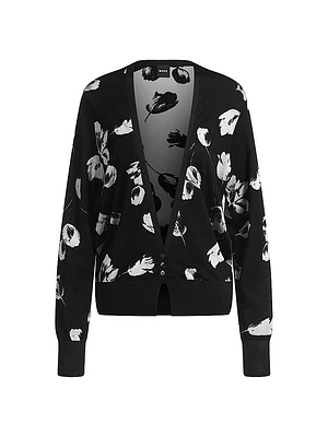 Merino Wool-Blend Cardigan with Tulip Jacquard