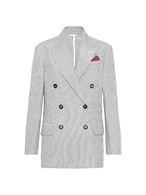 Striped Cotton and Linen Twill Blazer with Monili