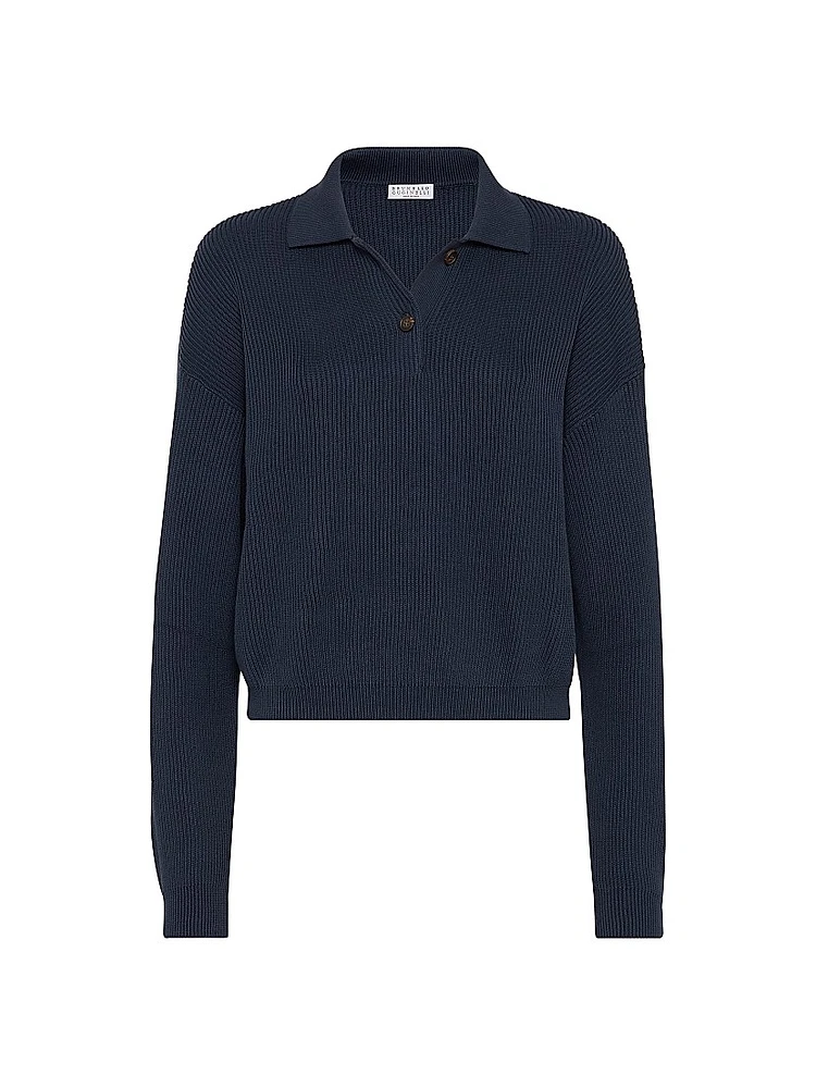 Cotton English Rib Knit Polo Shirt