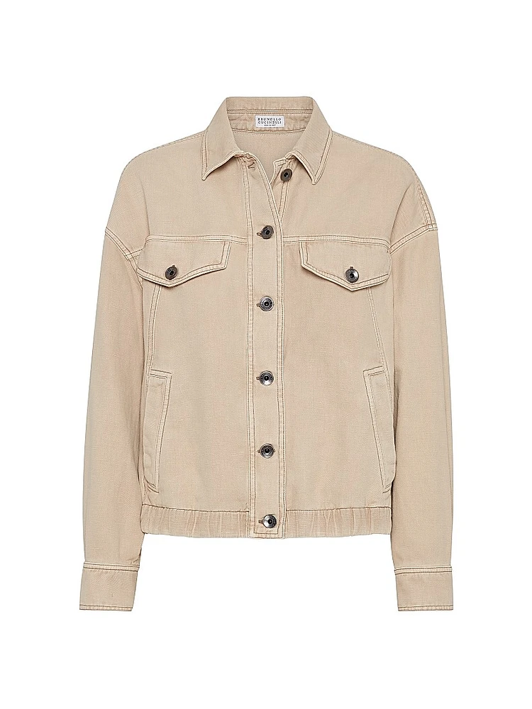 Garment Dyed Cotton and Linen Cover Four Pocket Jacket with Monili