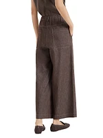 Denim Effect Twill Pleated A Line Trousers with Shiny Loop