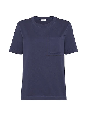 Cotton Jersey T-Shirt with Shiny Pocket Detail