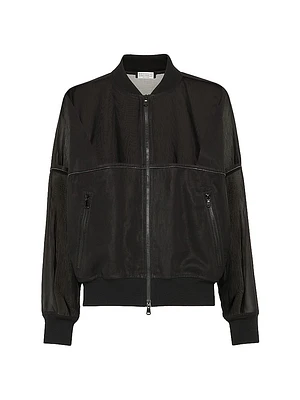 Cotton Organza Bomber Jacket with Shiny Trims