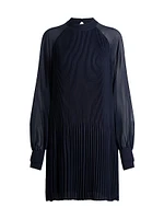 High-Neck Dress with Plissé Pleats and Sheer Sleeves