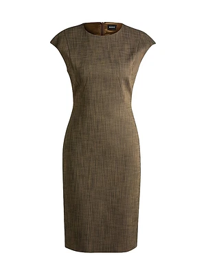 Cap-Sleeve Dress Melange Stretch Sharkskin
