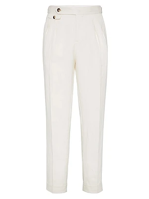 Leisure Fit Trousers with Double Pleats and Waist Tabs