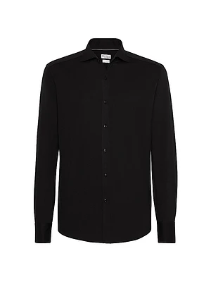 Cotton Piqué Basic Fit Shirt with Spread Collar