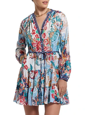 Sydney Floral Silk-Blend Tie-Waist Minidress