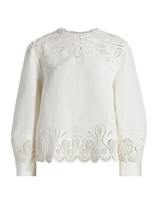 Wendlyn Linen-Blend Long-Sleeve Top