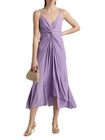 Susan Twist-Front Tulip Hem Midi-Dress