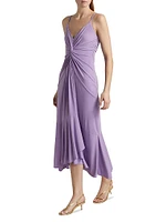 Susan Twist-Front Tulip Hem Midi-Dress