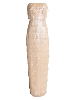 Tanya Sequin Fringed Strapless Gown