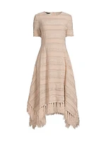 Striped Pointelle Fringed Midi-Dress