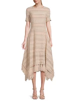 Striped Pointelle Fringed Midi-Dress