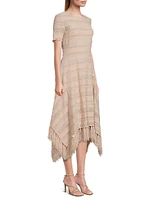 Striped Pointelle Fringed Midi-Dress