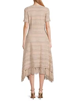 Striped Pointelle Fringed Midi-Dress