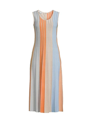 Striped A-Line Midi-Dress