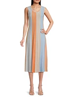 Striped A-Line Midi-Dress