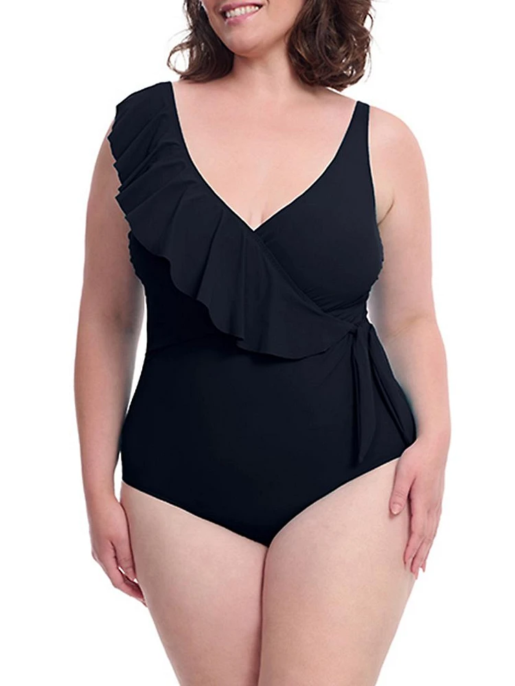 Plus Tutti Fruitti Asymmetric Ruffle One-Piece Swimsuit