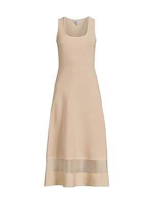 Sheer Hem Sleeveless A-Line Midi-Dress