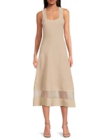 Sheer Hem Sleeveless A-Line Midi-Dress