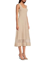 Sheer Hem Sleeveless A-Line Midi-Dress