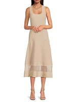 Sheer Hem Sleeveless A-Line Midi-Dress