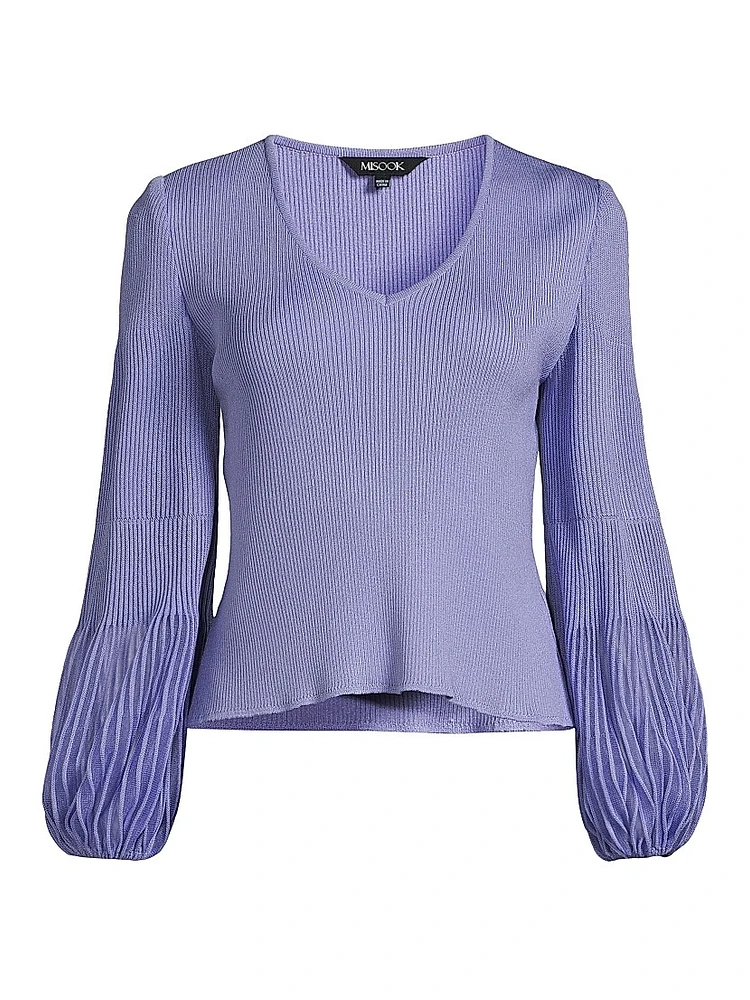 Ribbed Bishop Sleeve Tunic Top