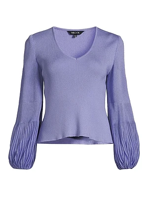 Ribbed Bishop Sleeve Tunic Top