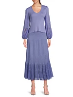 Ribbed Bishop Sleeve Tunic Top