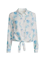 Floral Linen Tie-Front Shirt