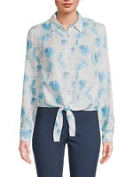 Floral Linen Tie-Front Shirt