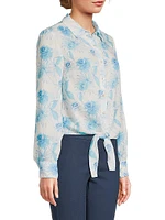 Floral Linen Tie-Front Shirt