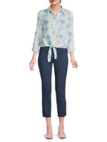 Floral Linen Tie-Front Shirt