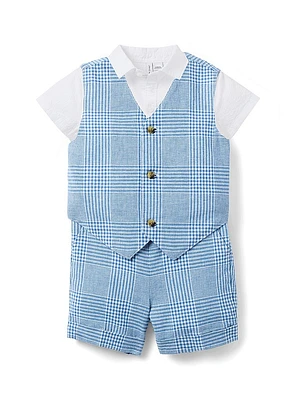 Baby Boy's Seersucker Shirt Bodysuit & Tattersall Suit Set
