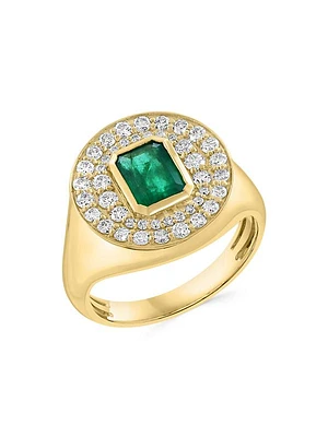 14K Yellow Gold, Emerald & 0.65 TCW Diamond Cocktail Ring