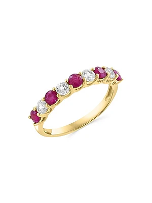 14K Yellow Gold, Ruby & 0.39 TCW Diamond Band Ring