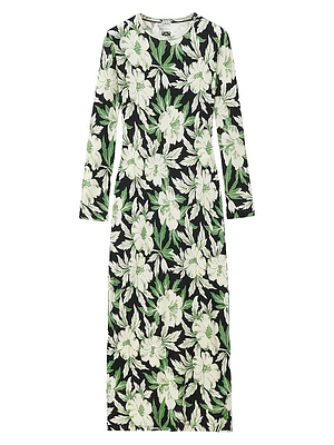 Floral Silk-Blend Crewneck Midi-Dress